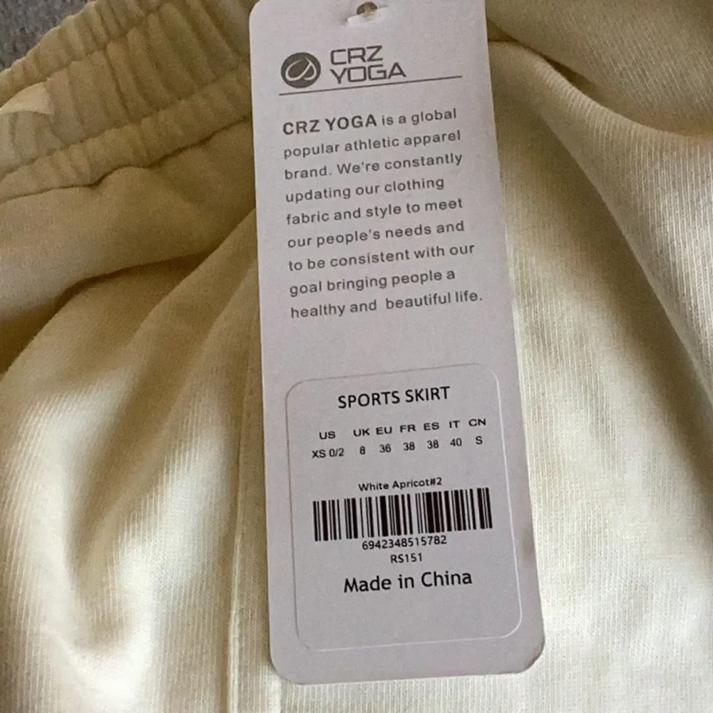 CRZ YOGA Cotton Sweat 17'' Jersey Skirt with Pockets, White Apricot, XS, NWT